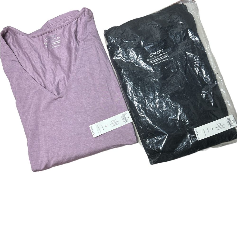 🆕 NWT Lot of 2 Solid V-Neck Tops
Chico’s Size 3 (16/18) XL
Style 570244311
